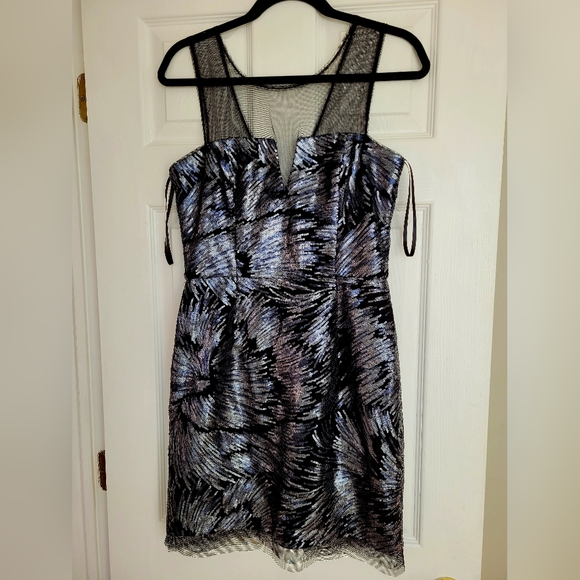 BCBG Maxazria Abigail Women Celeb Cocktail Dress Sequin Silver Mesh Sheer Size 8 - Picture 2 of 16